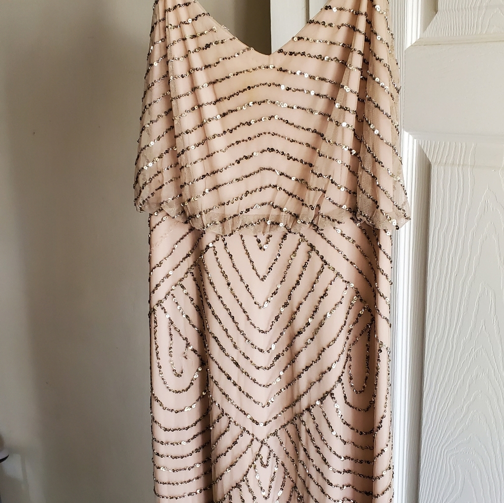 Champagne Adrianna Papell Bridesmaid dress / long sequin dress